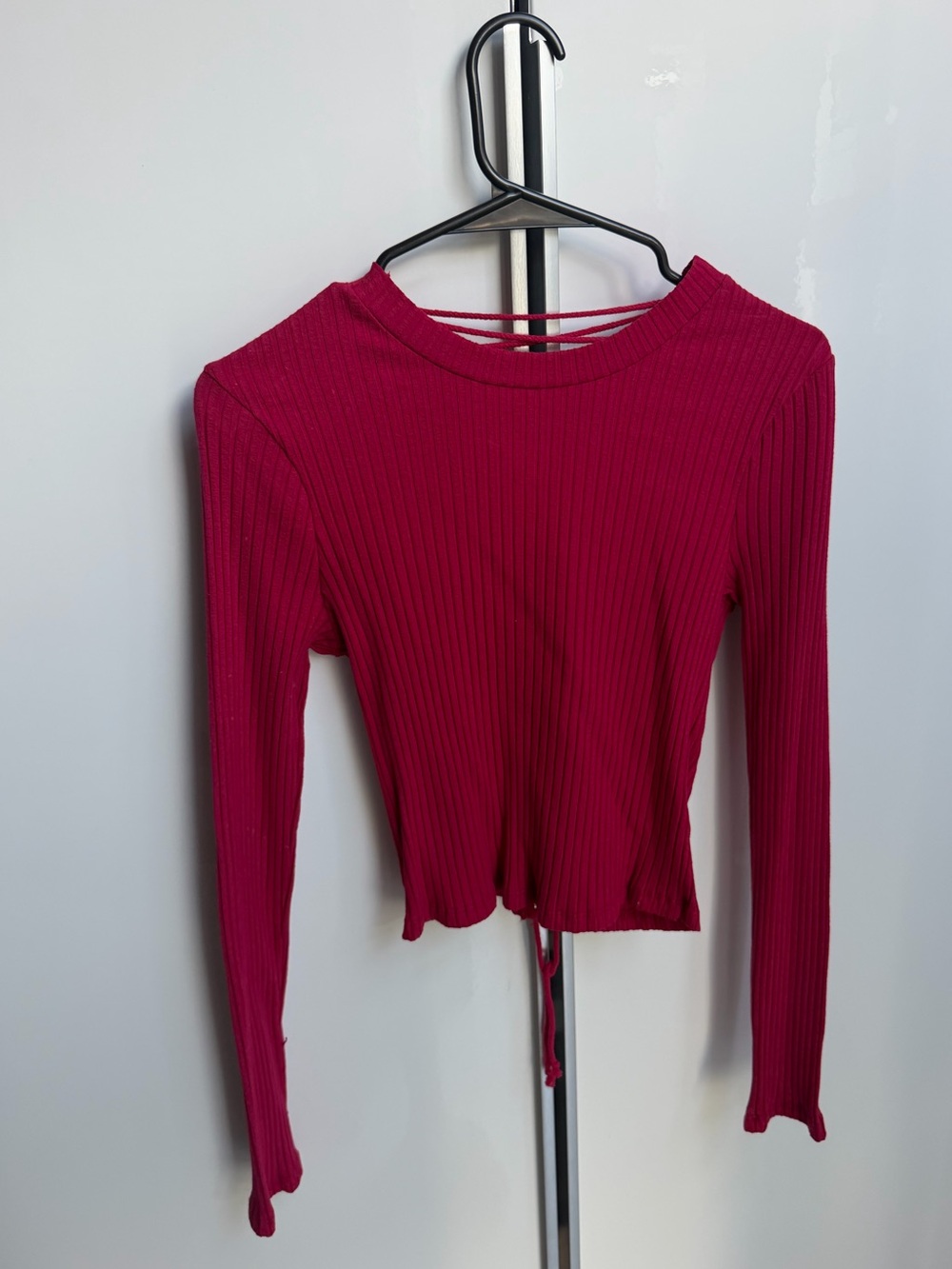 Lush Ribbed Long Sleeve Crewneck Top - Fuchsia